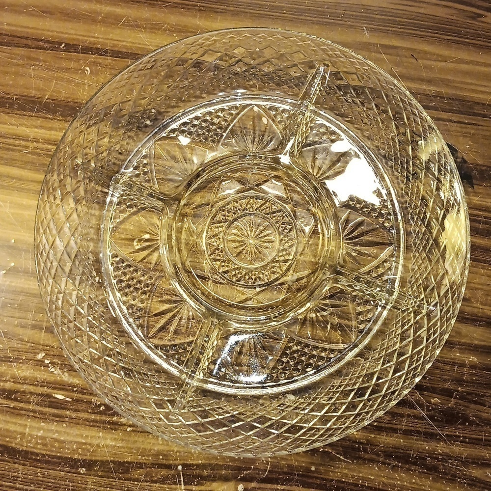 Vintage Luminarc decided relish serving dish platter glass party wedding